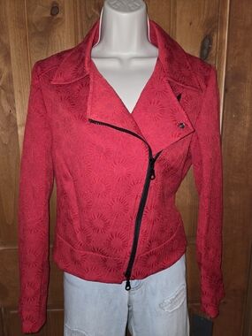 6 By Six Textured Red Asymmetrical Zip Blazer